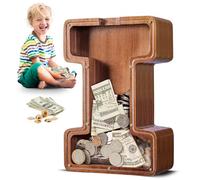SummiDate Tirelire Lettre en Bois | Personnalisable Tirelire incassable pour garçons et Enfants | Alphabet A-Z| Cadeau d'anniversaire de Banque de pièces pour Les Filles