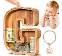 SummiDate Tirelire Lettre en Bois | Personnalisable Tirelire incassable pour garçons et Enfants | Alphabet A-Z| Cadeau d'anniversaire de Banque de pièces pour Les Filles
