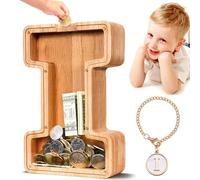 SummiDate Tirelire Lettre en Bois | Personnalisable Tirelire incassable pour garçons et Enfants | Alphabet A-Z| Cadeau d'anniversaire de Banque de pièces pour Les Filles