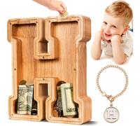 SummiDate Tirelire Lettre en Bois | Tirelire incassable pour garçons et Enfants | Alphabet A-Z| Cadeau d'anniversaire de Banque de pièces pour Les Filles