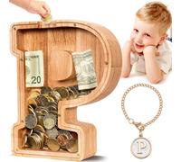 SummiDate Tirelire Lettre en Bois | Tirelire incassable pour garçons et Enfants | Alphabet A-Z| Cadeau d'anniversaire de Banque de pièces pour Les Filles