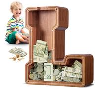 SummiDate Tirelire Lettre en Bois | Tirelire incassable pour garçons et Enfants | Alphabet A-Z| Cadeau d'anniversaire de Banque de pièces pour Les Filles