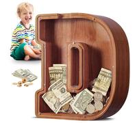 SummiDate Tirelire Lettre en Bois | Tirelire incassable pour garçons et Enfants | Alphabet A-Z| Cadeau d'anniversaire de Banque de pièces pour Les Filles