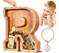 SummiDate Tirelire Lettre en Bois | Tirelire incassable pour garçons et Enfants | Alphabet A-Z| Cadeau d'anniversaire de Banque de pièces pour Les Filles
