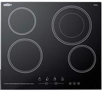 Summit Appliance CR4B23T5B Cuisinière radiante 24" de large, 230 V, 4 brûleurs sur surface en verre Schott en céramique lisse noire avec commandes tactiles numériques et un élément de cuisson