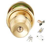 SUMMITDRAGON Bouton de porte d'entrée à clé en laiton poli avec loquets réglables - Porte ronde réversible pour entrée avant et intérieur - Bouton en laiton poli