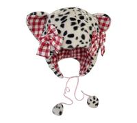 SUMMITDRAGON Chapeau de léopard surdimensionné avec oreilles et pompons, chapeau de ski, accessoires photo de dessin animé en fourrure pour Halloween, fourrure avec oreilles