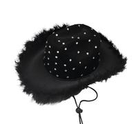 SUMMITDRAGON Chapeau Fedoras avec bordure en fourrure et strass pour enterrement de vie de jeune fille, carnaval, chapeau pour femme et homme, accessoire de costume occidental