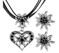 SUMMITDRAGON Ensemble de boucles d'oreilles et colliers tendance pour femme avec pendentif en forme de cœur en cristal edelweiss chaîne de clavicule pour mariage Dirndl bavarois