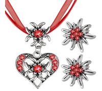 SUMMITDRAGON Ensemble de boucles d'oreilles et colliers tendance pour femme avec pendentif en forme de cœur en cristal edelweiss chaîne de clavicule pour mariage Dirndl bavarois