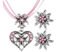 SUMMITDRAGON Ensemble de boucles d'oreilles et colliers tendance pour femme avec pendentif en forme de cœur en cristal edelweiss chaîne de clavicule pour mariage Dirndl bavarois