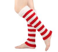 SUMMITDRAGON Jambières de Noël en tricot côtelé rayé pour femme, chaussettes mollet en peluche, poignets en peluche, couvre-pieds en patchwork, bottes sans pieds, costume de cosplay, Bandes rouges et