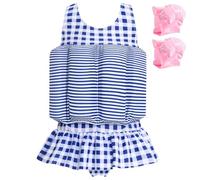 Summshall Maillot de bain pour bébé fille avec flotteur, maillot de bain une pièce pour tout-petit, veste de bain pour enfants, maillot de bain flottant, bleu/blanc, 5-6 Ans