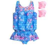 Summshall Maillot de bain pour bébé fille avec flotteur, maillot de bain une pièce pour tout-petits, veste de bain pour enfants, maillot de bain flottant, Bleu et violet, 4-5T