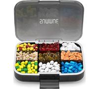 SUMMUE Grand pilulier de voyage portable à 9 compartiments résistant à l'humidité pour vitamines, huile de foie de morue, compléments, médicaments (Noir)