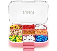 SUMMUE Grand pilulier de voyage portable à 9 compartiments résistant à l'humidité pour vitamines, huile de foie de morue, compléments, médicaments (rose)