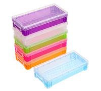 Sumnacon 6pcs superposable boîte à crayons boîte de rangement en plastique pour crayon de couleur (violet+rouge+vert+bleu+orange+transparent)
