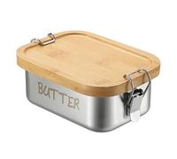 SUMNACON Beurrier avec couvercle en bambou, en acier inoxydable, passe au micro-ondes/lave-vaisselle, avec boucle, cloche à beurre scellée pour la maison et la cuisine, argent, 550 ml