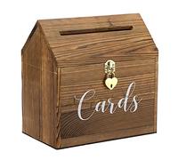 SUMNACON Boîte à cartes vintage en bois de 25 cm avec couvercle serrure d'amour Porte-cartes de mariage pour anniversaire, Noël, mariage, anniversaire, fête prénatale, fête, cartes-cadeaux, boîte aux