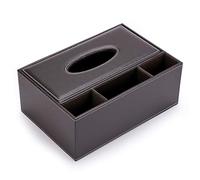 Sumnacon Boîte à Mouchoir en PU Cuir Rectangulaire Distributeur avec 3 Compartiments Organisateur de Bureau pour télécommande (Brun)