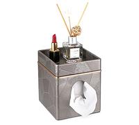 SUMNACON Boîte à mouchoirs carrée en cuir synthétique - Boîte à mouchoirs pour le visage - Porte-papier de soie - Porte-serviettes avec plateau supérieur - Pour bijoux, montre, parfum - Gris foncé