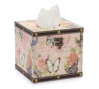 SUMNACON Boîte à mouchoirs vintage en bois PU avec motif papillon Deckerl Boîte de rangement pour salle de bain, salon, bureau, restaurant (carré, grand)
