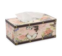 SUMNACON Boîte à Mouchoirs Vintage en Bois PU avec Motif Papillon - Rangement Cosmétiques pour Salle de Bain, Salon, Bureau, Restaurant (Rectangulaire, Grande)