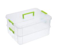 SUMNACON Boîte de rangement empilable à 2 niveaux en plastique réglable avec poignée de transport - Boîtes transparentes pour jouets et loisirs créatifs, accessoires de couture, vert