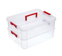 SUMNACON Boîte de rangement empilable à 2 niveaux en plastique réglable avec poignée de transport pour jouets et accessoires de couture (rouge)