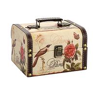 SUMNACON Boîte de rangement en bois + cuir PU pour bijoux, boîte à bijoux décorative avec poignée, boîte à souvenirs avec compartiments pour cadeau (motif oiseaux et fleurs)