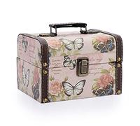 SUMNACON Boîte de Rangement en Bois et Cuir Synthétique - Bijoux, Souvenirs, Trésors - Décorative Avec Poignée et Motif Papillon - Idéal Pour Cadeau