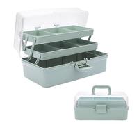 SUMNACON Boîte multi-usages à 3 couches sans BPA - Boîte à crayons - Boîte de rangement réglable - Boîte à cosmétiques - Orgnizer portable avec couvercle - Pour outils de maquillage Bsatel - Vert
