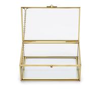 SUMNACON Boîte vintage dorée rectangulaire avec couvercle en verre transparent pour bijoux, bagues, bracelets, décoration d'intérieur (taille S)