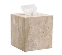Sumnacon Housse de boîte à mouchoirs carrée en travertin Naturel avec Coussinets, Support de boîte à mouchoirs en Pierre Robuste, Magnifique Support pour Toilettes, Salle de Bain, Cuisine, Chambre à