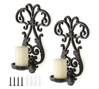 SUMNACON Lot de 2 appliques murales vintage en fonte bougeoir mural bougie chauffe-plat décoration murale emblème logo pour hôtel, restaurant, appartement, chambre à coucher, décoration murale (noir)