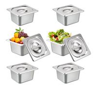 SUMNACON Lot de 6 récipients gastronomiques 1/6 en acier inoxydable de qualité alimentaire, empilables, avec couvercle, de -60 °C à 400 °C, passent au lave-vaisselle, pour escalopes, viande, poisson