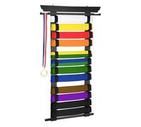 SUMNACON Porte-ceinture pour 12 ceintures de combat en bambou - Amovible - Support mural - Pour médailles, judo, karaté, Ninjitsu - Cadeau personnalisable - Noir