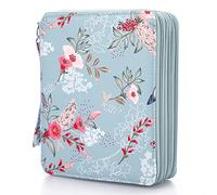 SUMNACON Trousse à crayons, 120 crayons, grande capacité et support, pour l'école, le bureau, les voyages, cadeau pour la famille et les amis, motif floral et oiseau, bleu clair