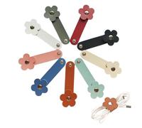 Sumneo Lot de 10 clips de câble en forme de fleur en cuir synthétique multicolore avec fermeture à pression pour câbles de chargement, écouteurs et écouteurs