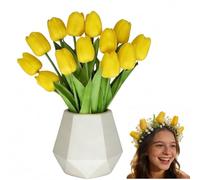 Sumneo Lot de 10 tulipes artificielles - Toucher réel - Pour décoration de table, mariage et maison - Fleurs en latex (jaune)