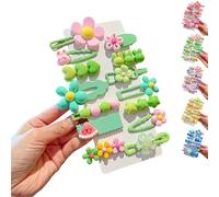 Sumneo Lot de 14 jolies pinces à cheveux, pour enfants, avec motifs d'animaux, fleurs et fruits, antidérapantes avec clip en métal, vertes