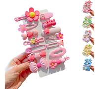 Sumneo Lot de 14 pinces à cheveux mignonnes pour enfants - Avec jolis motifs d'animaux, fleurs et fruits - Pinces antidérapantes avec clip en métal (rose)