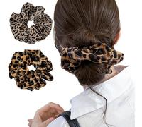 Sumneo Lot de 2 chouchous pour femme - Élastiques extra larges avec maintien solide pour cheveux épais - Élégant motif léopard (foncé et clair)