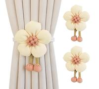 Sumneo Lot de 2 embrasses de rideau en forme de fleurs artificielles avec boules mignonnes pour la maison et le bureau, décoration de fenêtre pour salon (fleurs blanches)