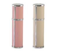 Sumneo Lot de 2 vaporisateurs de parfum rechargeables en cuir d'agneau véritable, 5 ml, flacon pulvérisateur de qualité supérieure pour homme et femme (rose avec beige)