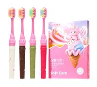 Sumneo Lot de 4 brosses à dents pour enfants (3 à 12 ans) - Design mignon crème glacée avec poils doux, poignée antidérapante et gratte-langue - Pour garçons et filles