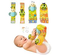 Sumneo Lot de 4 chaussettes pour bébé avec hochets, hochets de poignet, jouets pour nouveau-né de 0 à 6 mois, jouets éducatifs sensoriels pour bébé en coton pour garçons et filles