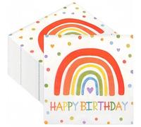 Sumneo Lot de 40 serviettes d'anniversaire arc-en-ciel - Couleurs vives - Décoration de table pour enfants - 33 x 33 cm - Décoration de table festive