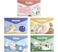 Sumneo Lot de 5 porte-documents A4 pour enfants - Design mignon, imperméable, en plastique durable, de différentes couleurs, porte-documents pour enfant A4 (chats)