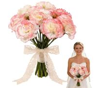 Sumneo Lot de 6 clous de girofle artificiels en soie avec longue tige - Décoration de mariage, décoration de table pour maison, bureau, fête (bordure rose)